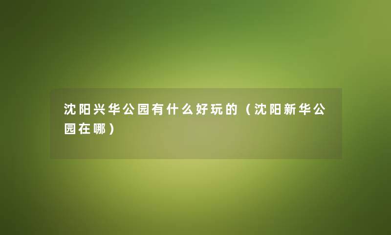 沈阳兴华公园有什么好玩的（沈阳新华公园在哪）